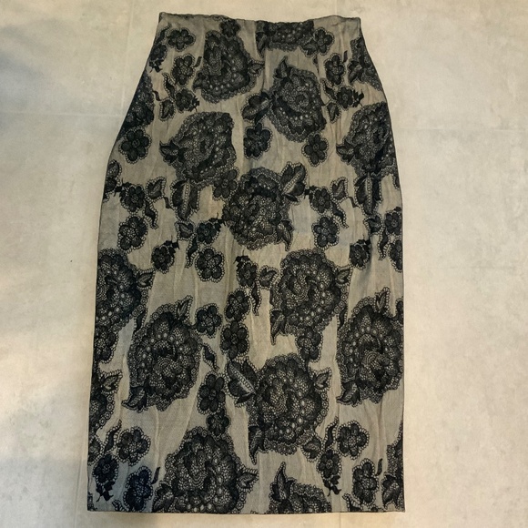 Plein Sud Indie Grunge Floral  Mesh Sharp Pencil Skirt Vamp Chic Black Gray FR38 - Picture 2 of 13